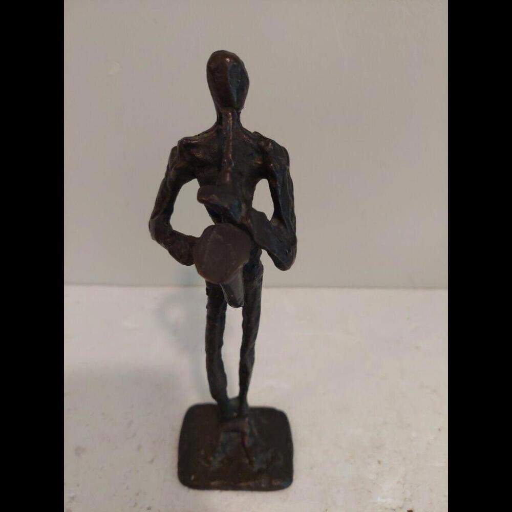 Brutalist Bronze Saxophone Player Sculpture 8in Tall Vintage Mid Century Modern